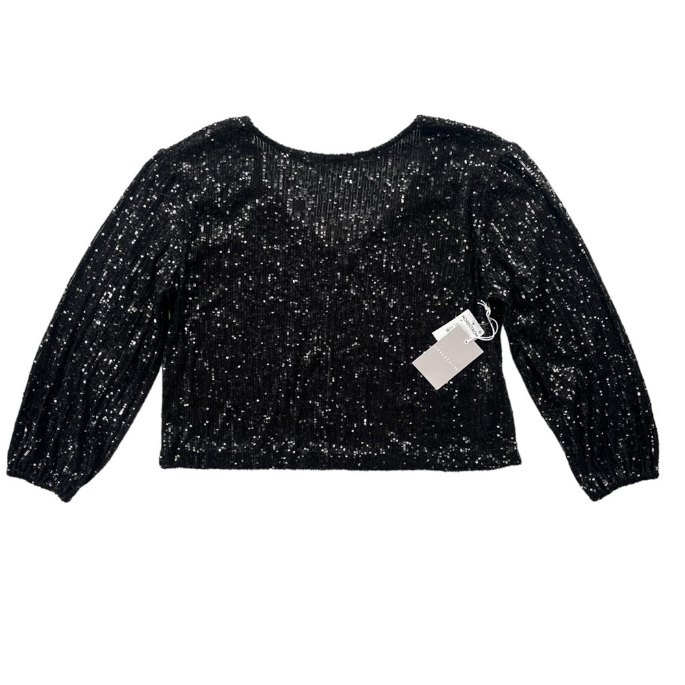 Chelsea 28 Women’s Size Medium Black Sequin Sparkle Long Puff Sleeves Blouse Top